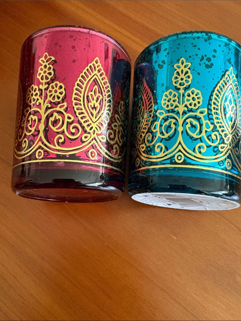 Decorative Metallic look glass candle holder, Tealight Votive Set - Blue & Red.